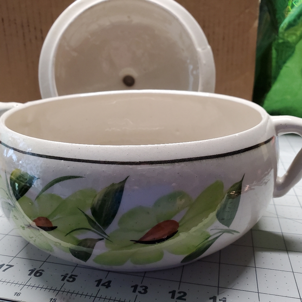 Vintage green floral serving dish